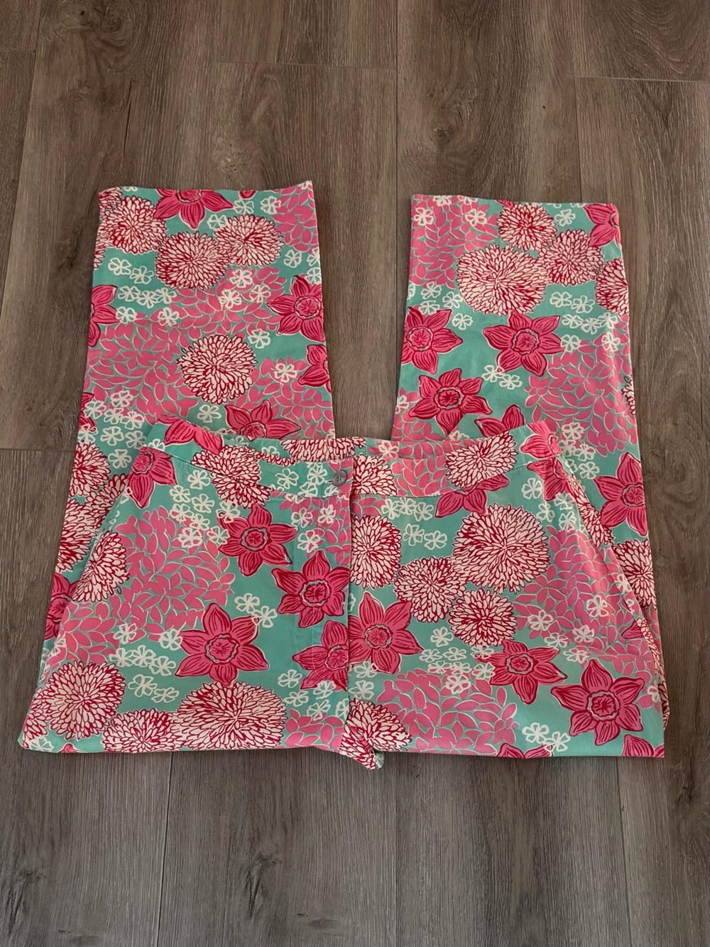 Lilly Pulitzer Sz.6 Aqua/Pink Tropical Print Stretch Crop Pant